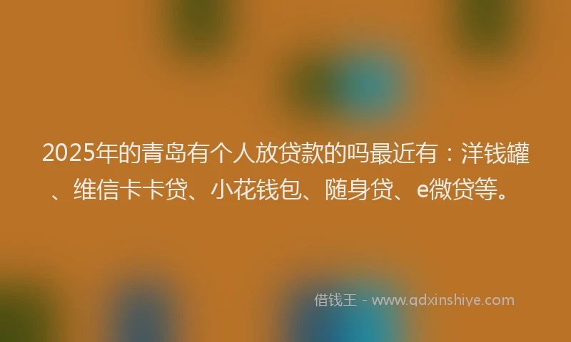 2025年的青岛有个人放贷款的吗最近有：洋钱罐、维信卡卡贷、小花钱包、随身贷、e微贷等。
