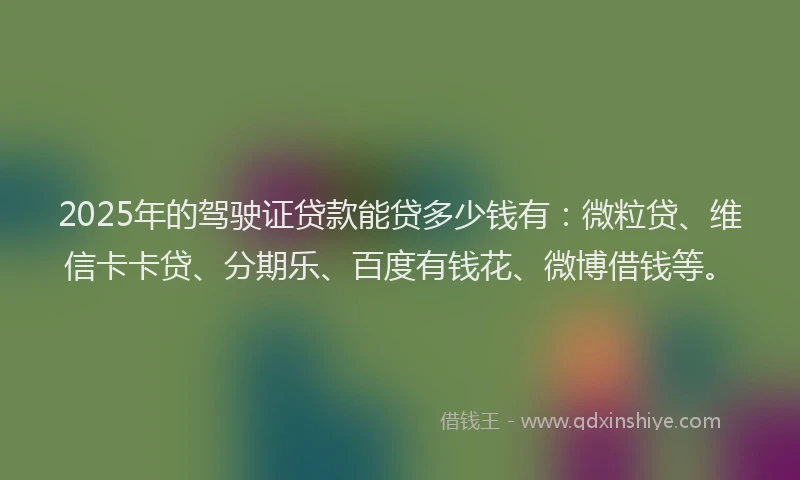 2025年的驾驶证贷款能贷多少钱有：微粒贷、维信卡卡贷、分期乐、百度有钱花、微博借钱等。