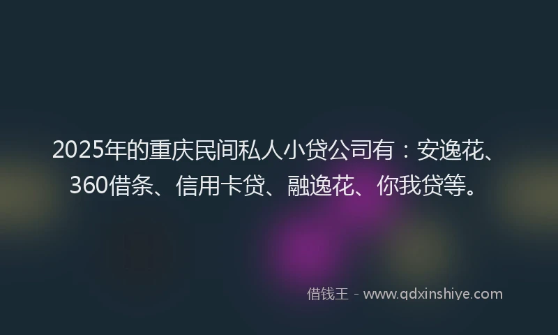 2025年的重庆民间私人小贷公司有：安逸花、360借条、信用卡贷、融逸花、你我贷等。