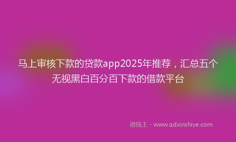 马上审核下款的贷款app2025年推荐，汇总五个无视黑白百分百下款的借款平台