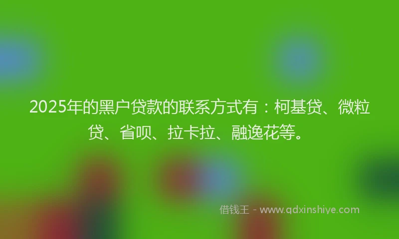 2025年的黑户贷款的联系方式有：柯基贷、微粒贷、省呗、拉卡拉、融逸花等。
