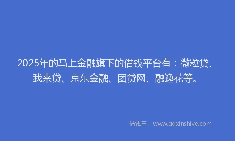 2025年的马上金融旗下的借钱平台有:微粒贷、我来贷、京东金融、团贷网、融逸花等。