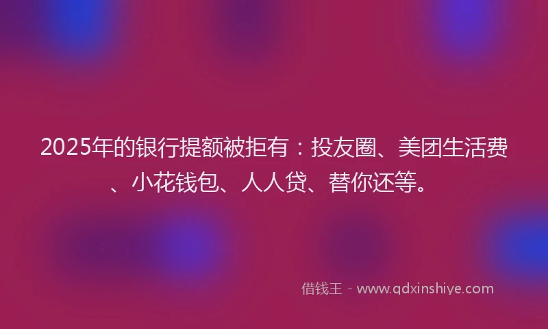 2025年的银行提额被拒有：投友圈、美团生活费、小花钱包、人人贷、替你还等。
