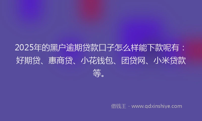 2025年的黑户逾期贷款口子怎么样能下款呢有：好期贷、惠商贷、小花钱包、团贷网、小米贷款等。