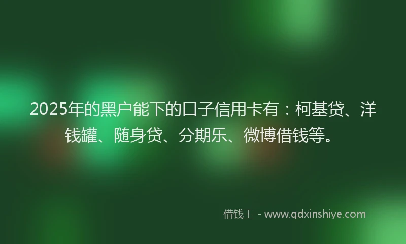2025年的黑户能下的口子信用卡有：柯基贷、洋钱罐、随身贷、分期乐、微博借钱等。