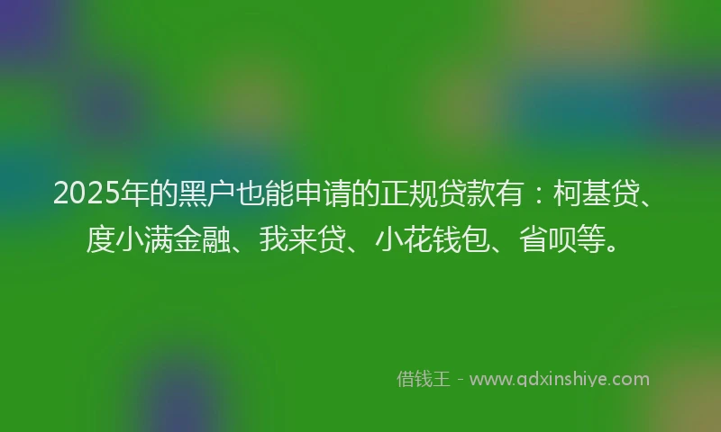2025年的黑户也能申请的正规贷款有：柯基贷、度小满金融、我来贷、小花钱包、省呗等。