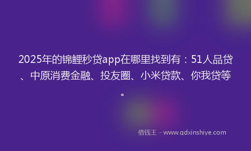 2025年的锦鲤秒贷app在哪里找到有：51人品贷、中原消费金融、投友圈、小米贷款、你我贷等。