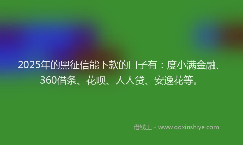 2025年的黑征信能下款的口子有：度小满金融、360借条、花呗、人人贷、安逸花等。