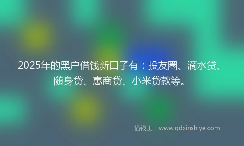 2025年的黑户借钱新口子有：投友圈、滴水贷、随身贷、惠商贷、小米贷款等。