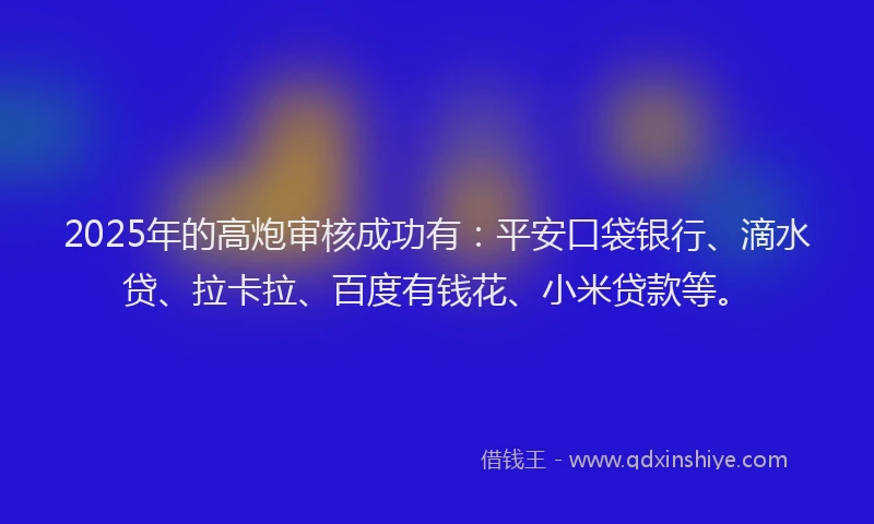 2025年的高炮审核成功有：平安口袋银行、滴水贷、拉卡拉、百度有钱花、小米贷款等。