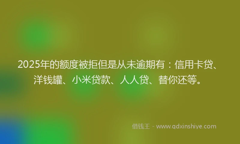2025年的额度被拒但是从未逾期有：信用卡贷、洋钱罐、小米贷款、人人贷、替你还等。