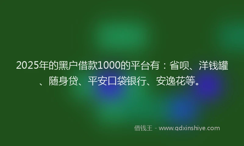 2025年的黑户借款1000的平台有：省呗、洋钱罐、随身贷、平安口袋银行、安逸花等。