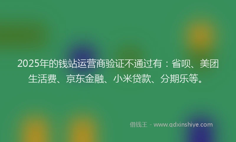 2025年的钱站运营商验证不通过有：省呗、美团生活费、京东金融、小米贷款、分期乐等。