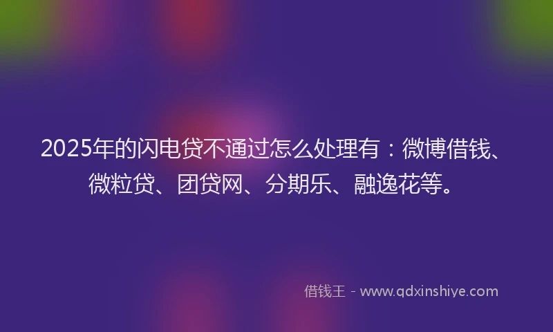 2025年的闪电贷不通过怎么处理有：微博借钱、微粒贷、团贷网、分期乐、融逸花等。