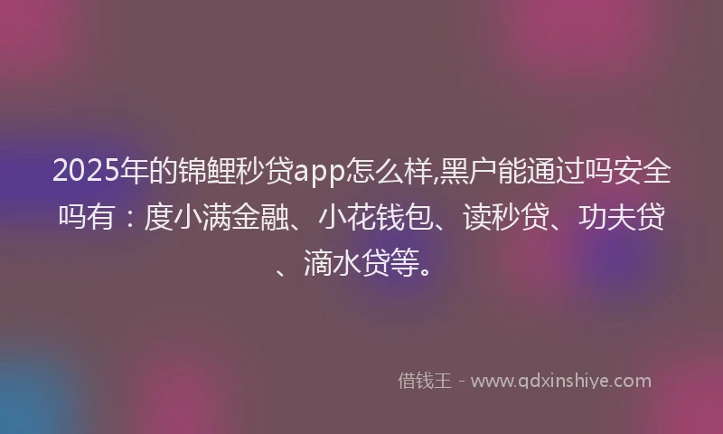 2025年的锦鲤秒贷app怎么样,黑户能通过吗安全吗有：度小满金融、小花钱包、读秒贷、功夫贷、滴水贷等。