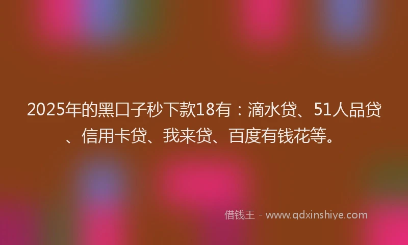 2025年的黑口子秒下款18有：滴水贷、51人品贷、信用卡贷、我来贷、百度有钱花等。