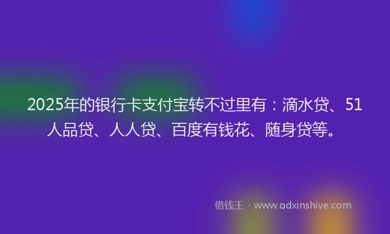 2025年的银行卡支付宝转不过里有：滴水贷、51人品贷、人人贷、百度有钱花、随身贷等。