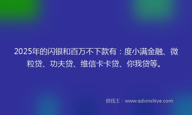 2025年的闪银和百万不下款有：度小满金融、微粒贷、功夫贷、维信卡卡贷、你我贷等。