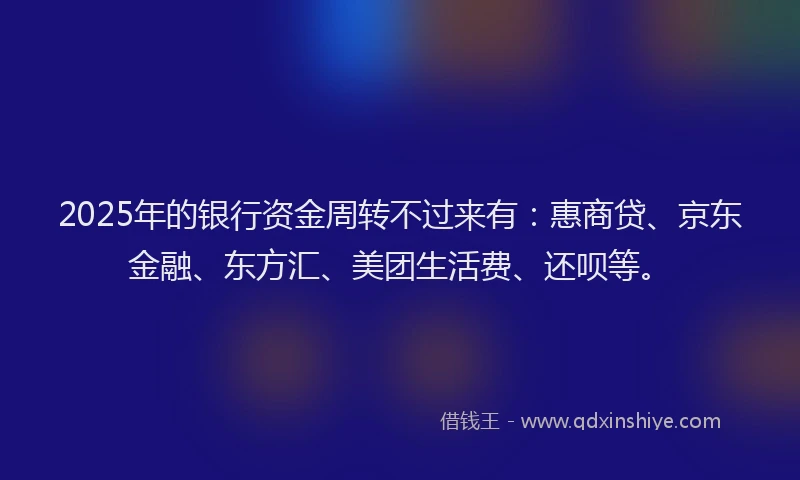 2025年的银行资金周转不过来有：惠商贷、京东金融、东方汇、美团生活费、还呗等。