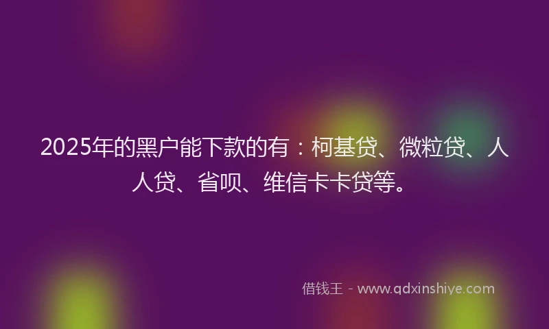 2025年的黑户能下款的有：柯基贷、微粒贷、人人贷、省呗、维信卡卡贷等。