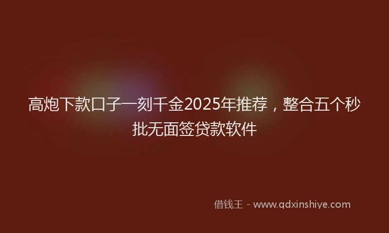高炮下款口子一刻千金2025年推荐，整合五个秒批无面签贷款软件