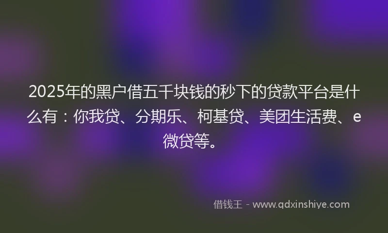 2025年的黑户借五千块钱的秒下的贷款平台是什么有：你我贷、分期乐、柯基贷、美团生活费、e微贷等。