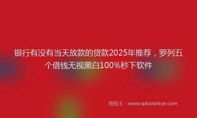 银行有没有当天放款的贷款2025年推荐，罗列五个借钱无视黑白100%秒下软件