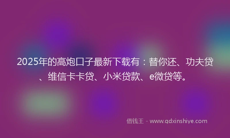 2025年的高炮口子最新下载有：替你还、功夫贷、维信卡卡贷、小米贷款、e微贷等。