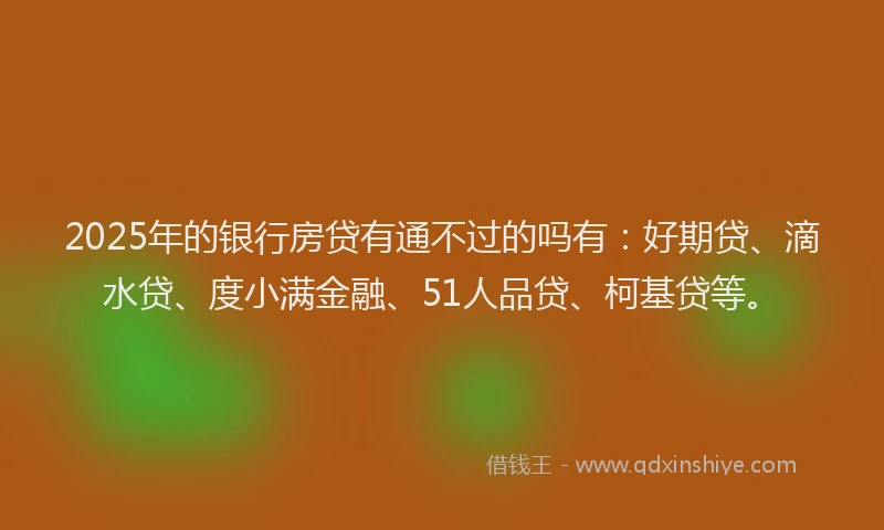 2025年的银行房贷有通不过的吗有：好期贷、滴水贷、度小满金融、51人品贷、柯基贷等。
