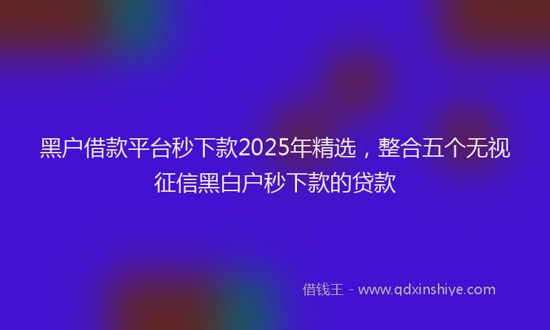 黑户借款平台秒下款2025年精选，整合五个无视征信黑白户秒下款的贷款