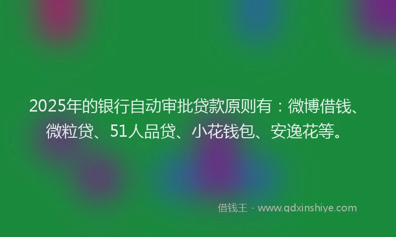 2025年的银行自动审批贷款原则有：微博借钱、微粒贷、51人品贷、小花钱包、安逸花等。