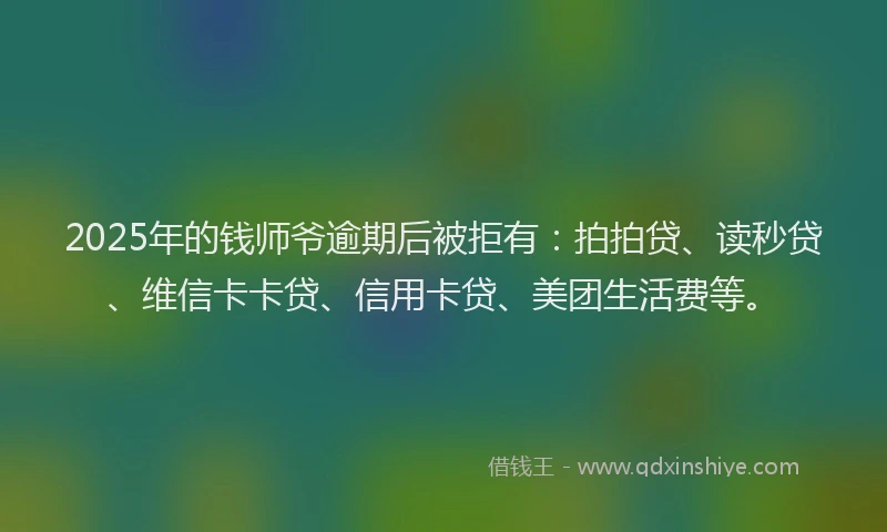 2025年的钱师爷逾期后被拒有：拍拍贷、读秒贷、维信卡卡贷、信用卡贷、美团生活费等。