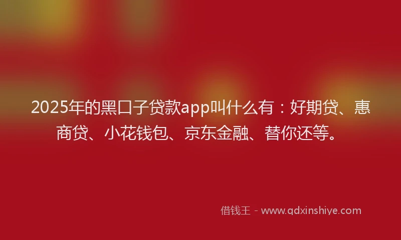 2025年的黑口子贷款app叫什么有：好期贷、惠商贷、小花钱包、京东金融、替你还等。