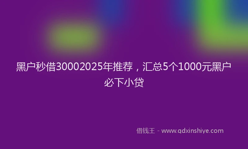 黑户秒借30002025年推荐，汇总5个1000元黑户必下小贷