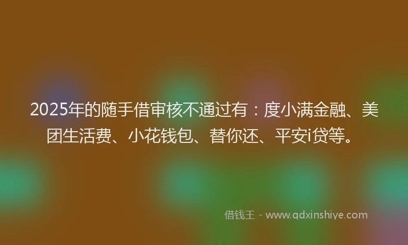 2025年的随手借审核不通过有：度小满金融、美团生活费、小花钱包、替你还、平安i贷等。