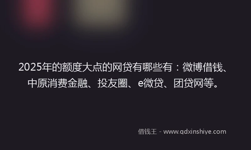 2025年的额度大点的网贷有哪些有：微博借钱、中原消费金融、投友圈、e微贷、团贷网等。