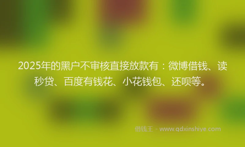 2025年的黑户不审核直接放款有：微博借钱、读秒贷、百度有钱花、小花钱包、还呗等。