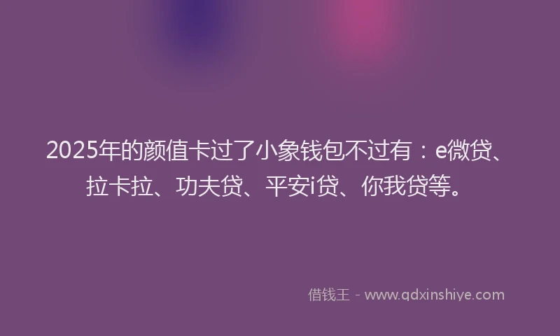 2025年的颜值卡过了小象钱包不过有：e微贷、拉卡拉、功夫贷、平安i贷、你我贷等。