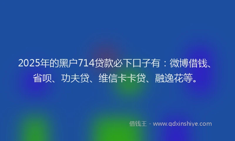 2025年的黑户714贷款必下口子有：微博借钱、省呗、功夫贷、维信卡卡贷、融逸花等。