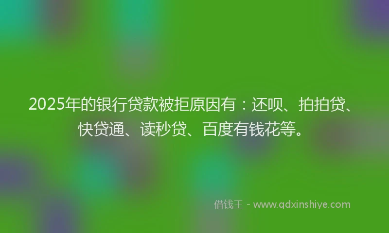 2025年的银行贷款被拒原因有：还呗、拍拍贷、快贷通、读秒贷、百度有钱花等。