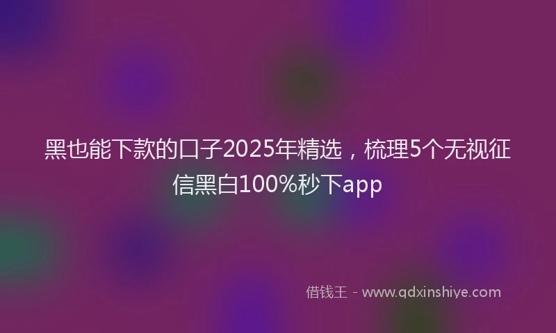 黑也能下款的口子2025年精选，梳理5个无视征信黑白100%秒下app