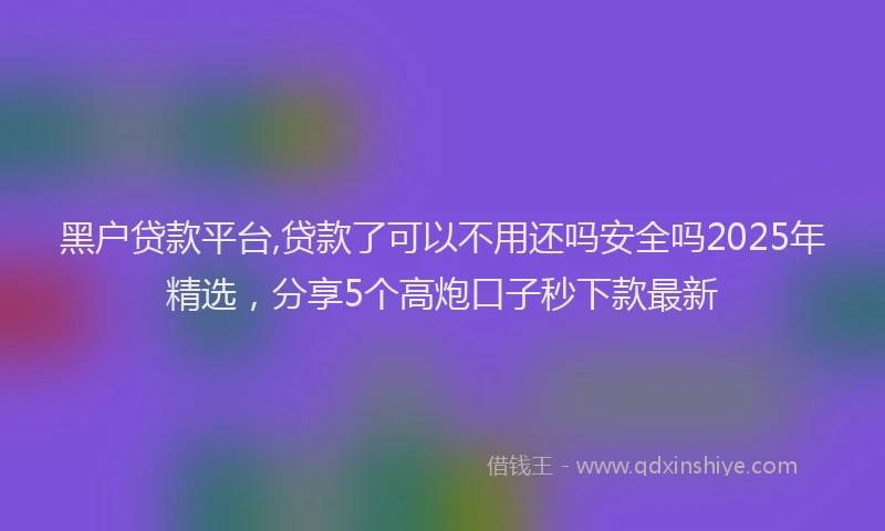黑户贷款平台,贷款了可以不用还吗安全吗2025年精选，分享5个高炮口子秒下款最新