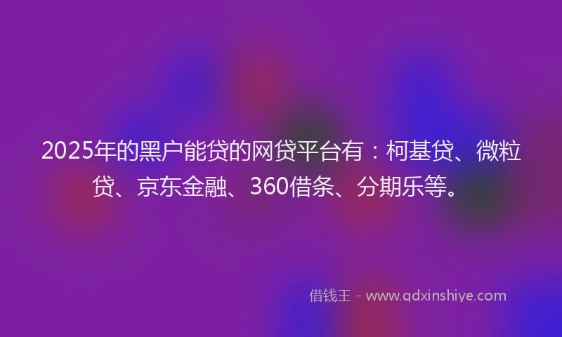 2025年的黑户能贷的网贷平台有：柯基贷、微粒贷、京东金融、360借条、分期乐等。