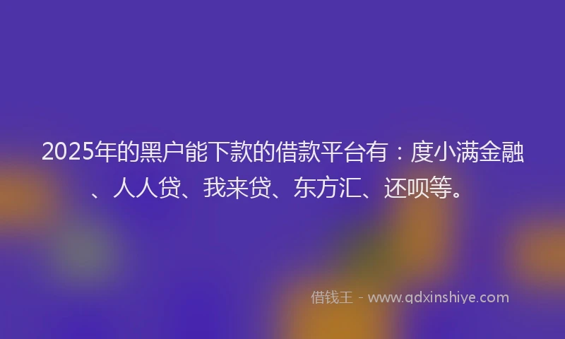 2025年的黑户能下款的借款平台有：度小满金融、人人贷、我来贷、东方汇、还呗等。