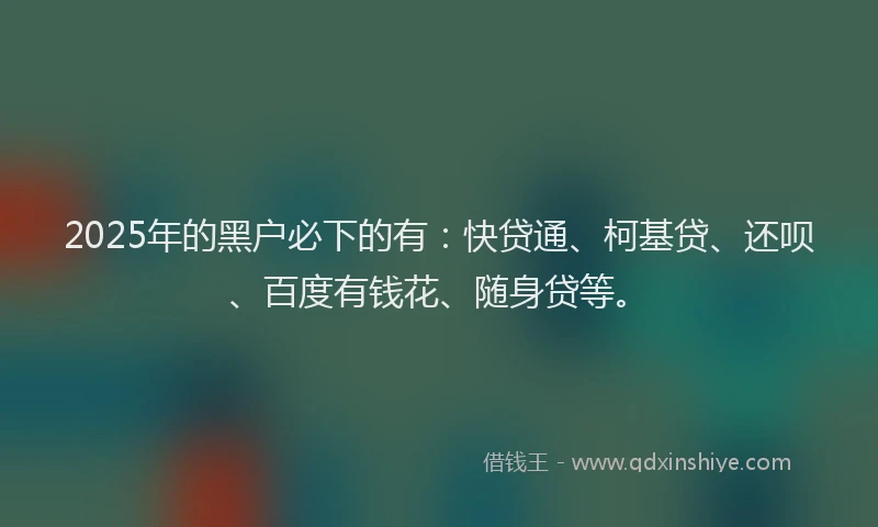 2025年的黑户必下的有：快贷通、柯基贷、还呗、百度有钱花、随身贷等。