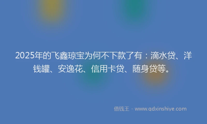 2025年的飞鑫琼宝为何不下款了有：滴水贷、洋钱罐、安逸花、信用卡贷、随身贷等。