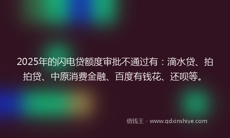 2025年的闪电贷额度审批不通过有：滴水贷、拍拍贷、中原消费金融、百度有钱花、还呗等。