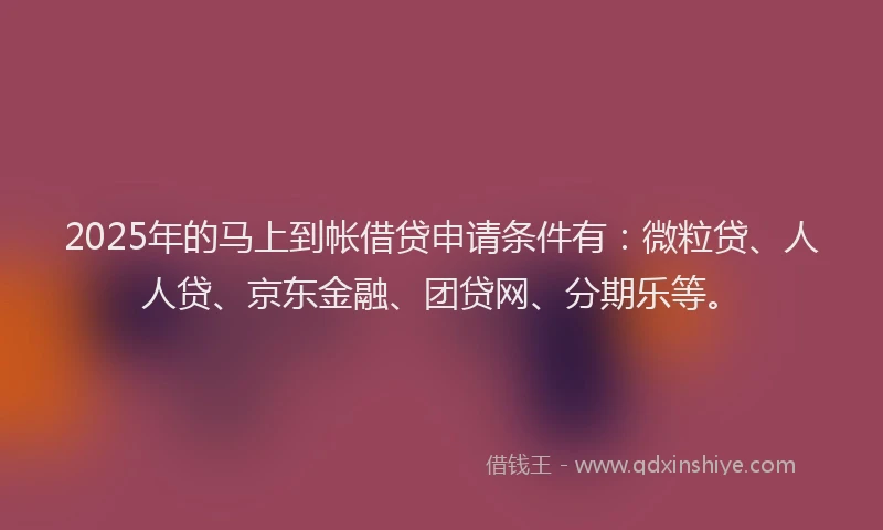 2025年的马上到帐借贷申请条件有：微粒贷、人人贷、京东金融、团贷网、分期乐等。