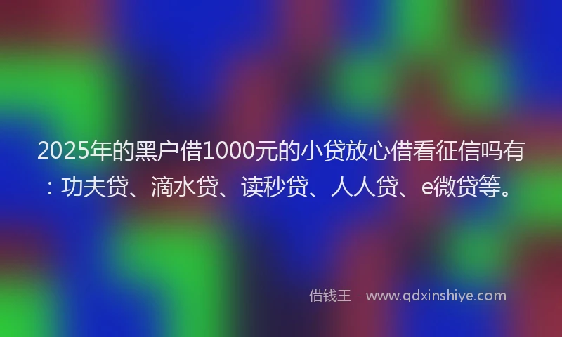 2025年的黑户借1000元的小贷放心借看征信吗有：功夫贷、滴水贷、读秒贷、人人贷、e微贷等。
