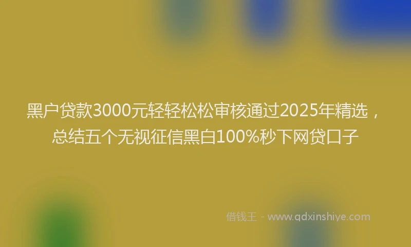黑户贷款3000元轻轻松松审核通过2025年精选，总结五个无视征信黑白100%秒下网贷口子